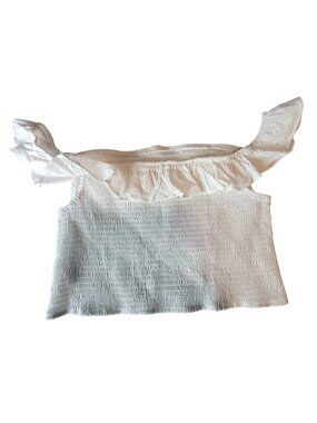 Wild Fable White Smocked Ruffle Off-Shoulder Crop Top Womens Size S Cotton Blend